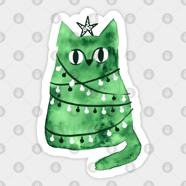 Watercolor green Christmas cat Sticker by kostolom3000